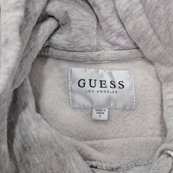 GUESS Unisex Gray Hoodie Size L New 3D Transparent Logo Pullover Cotton Classic - Picture 3 of 5